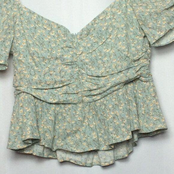 ASTR The Label Women's Top Size M Blue Ditsy Floral Babydoll Feminine Summer - Picture 3 of 7
